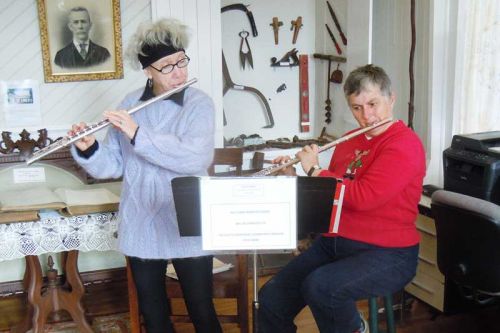 Ann Archer and Debbie Twiddy of Toute Ensemble perform at the South Frontenac Museum in Hartington on December 5